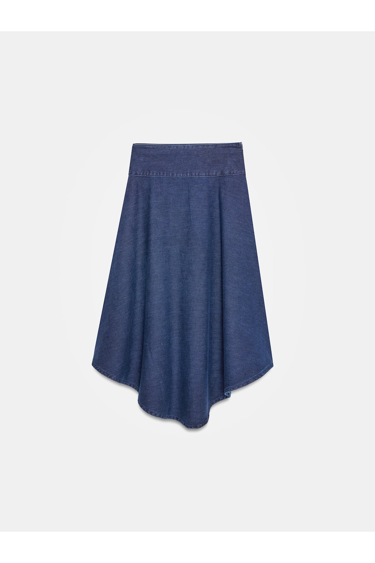 100% Cotton Denim Flared Midi Skirt - Navy