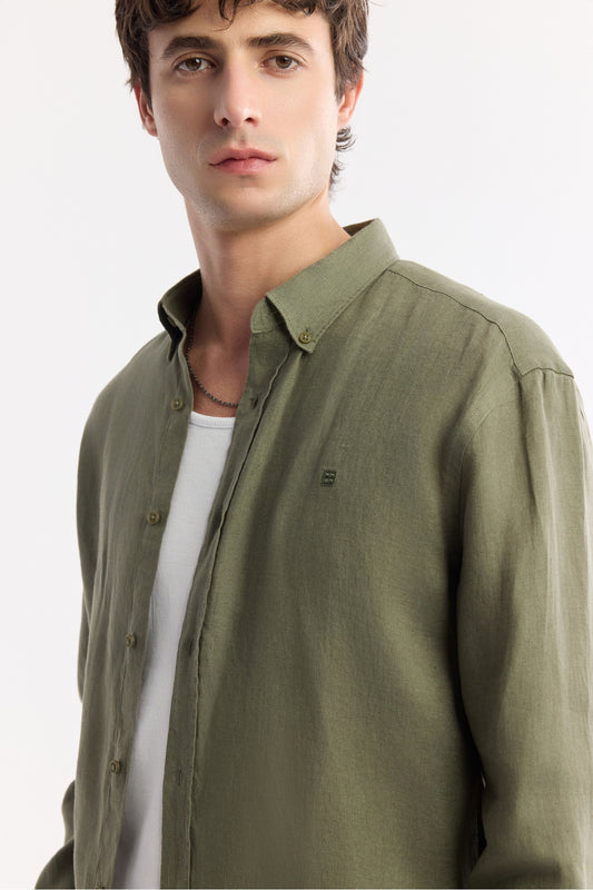 AVVA Men's Khaki Linen Shirt - Back