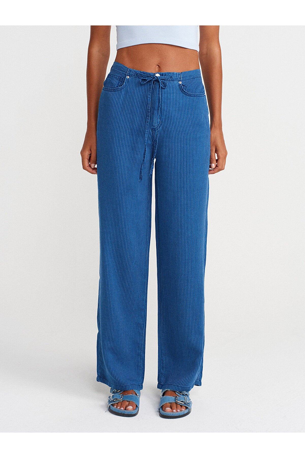 Dilvin Striped Lyocell Denim Trousers Navy back