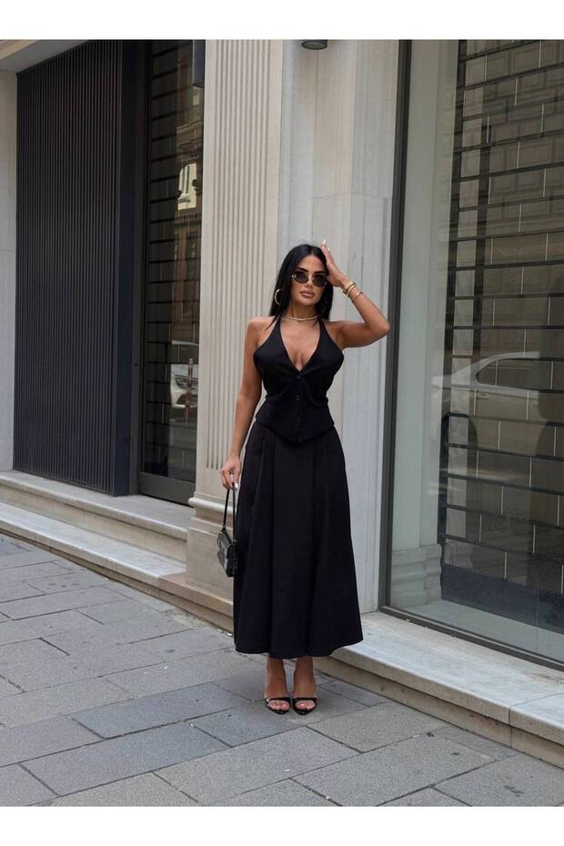 Women's Flounce Midi Skirt - Black