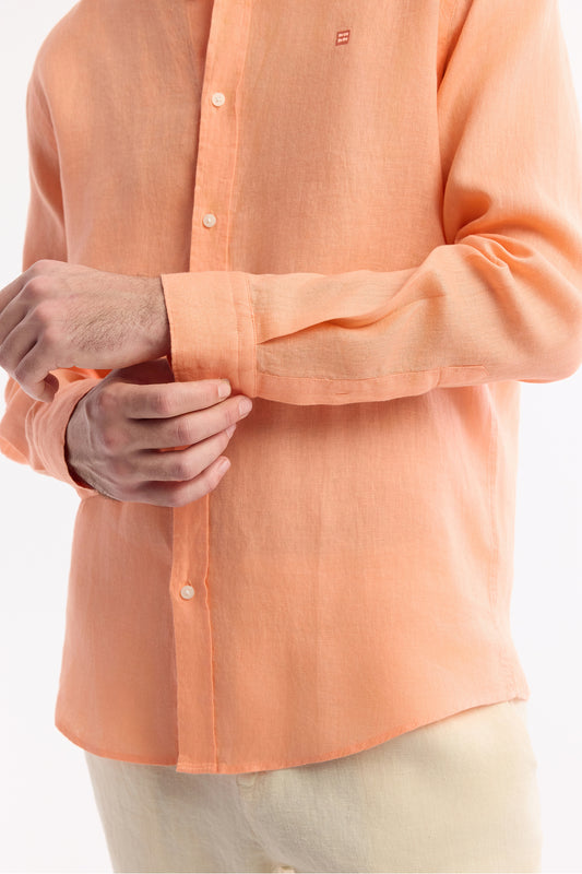AVVA Men's Orange Linen Shirt - Back