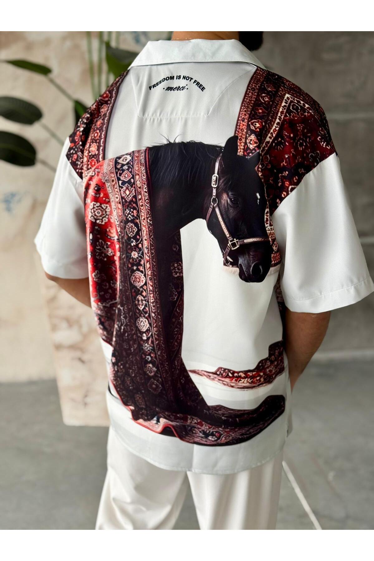 Fo4rbs Horse Print Double-Gauze Oversize Shirt – Multicolor