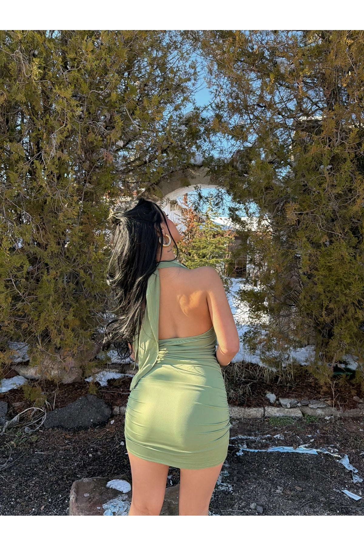 Green Halter Buckle Mini Dress