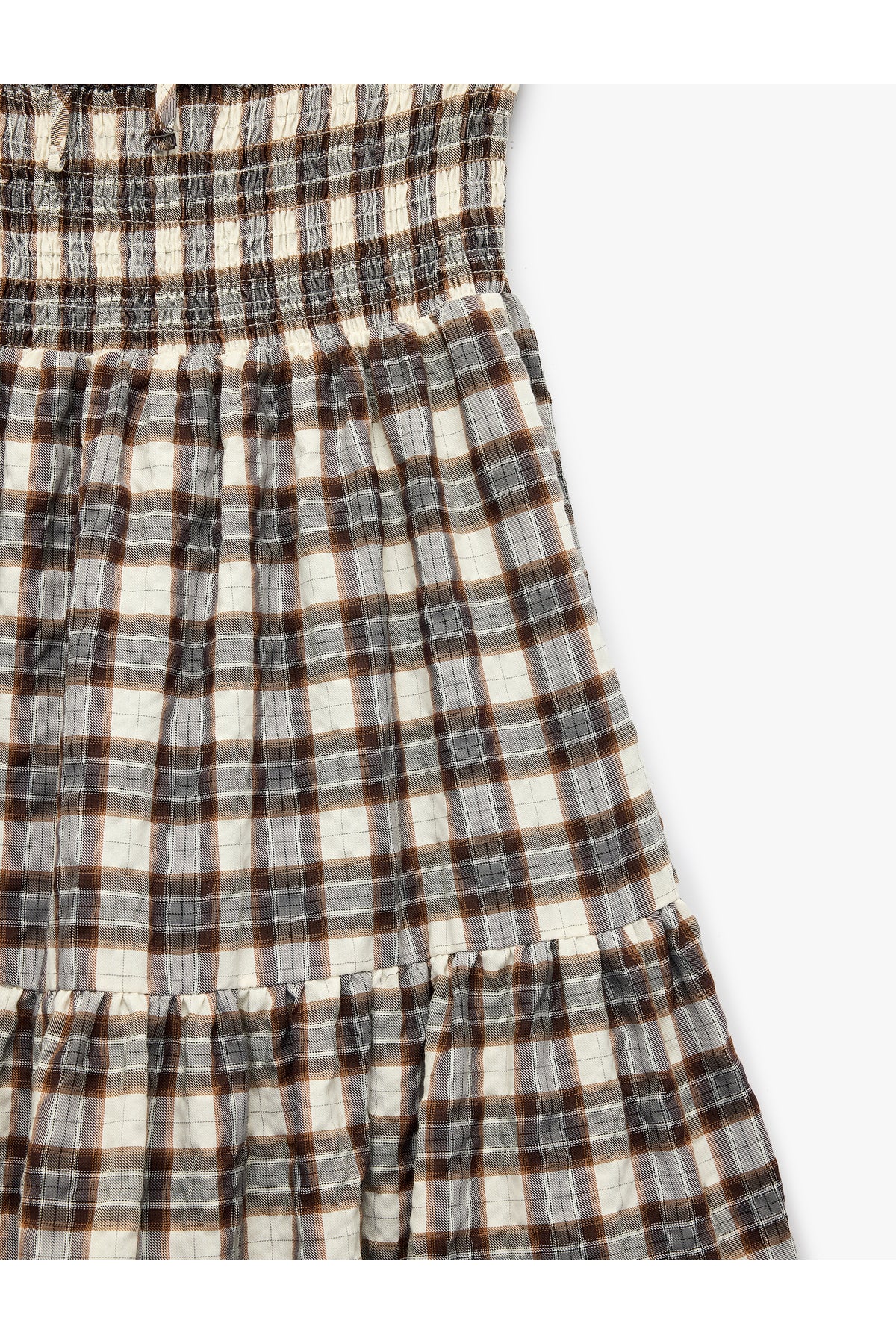 Koton Plaid Tiered Smocked Midi Dress Grey