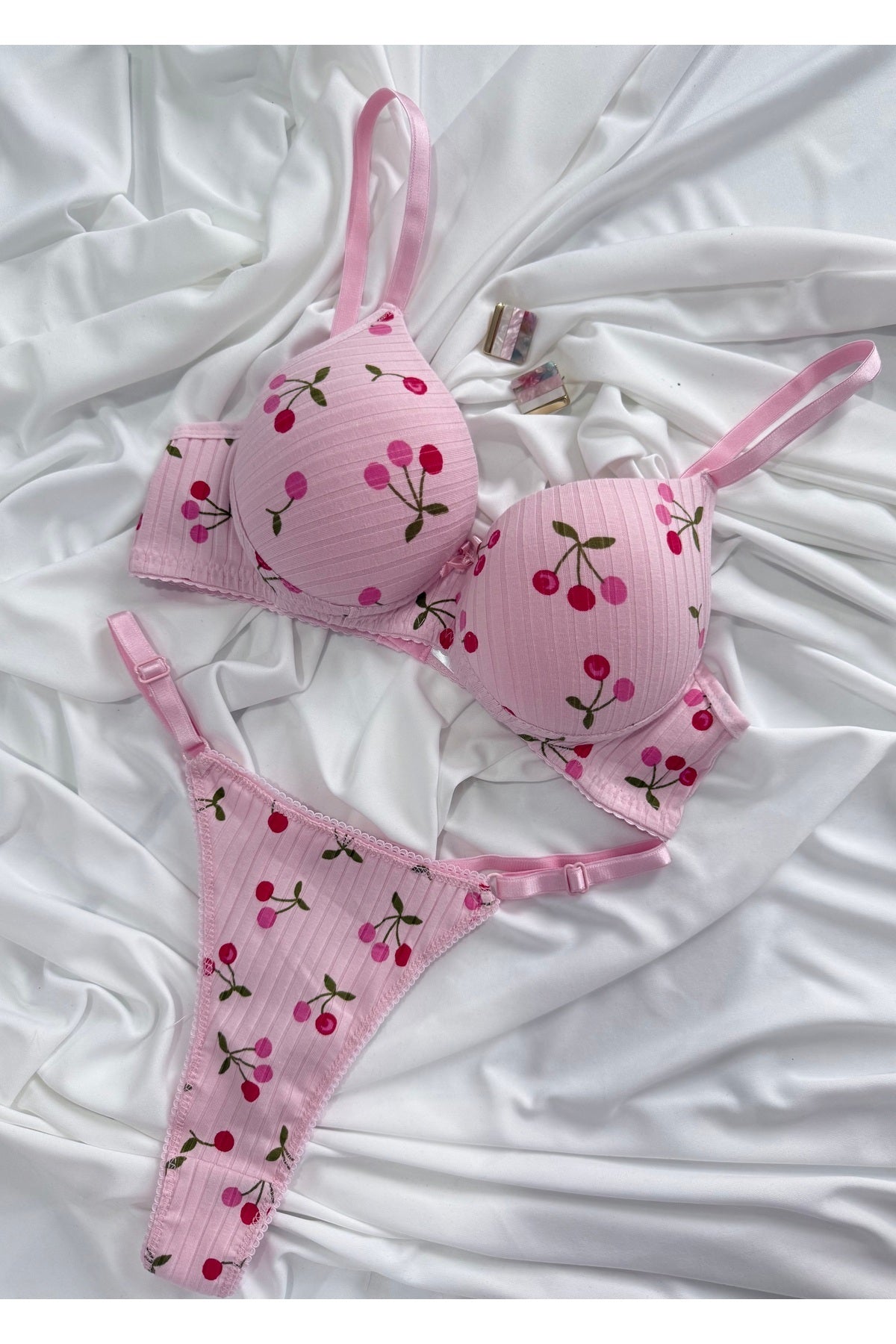 İNKO cherry bra thong set pink back