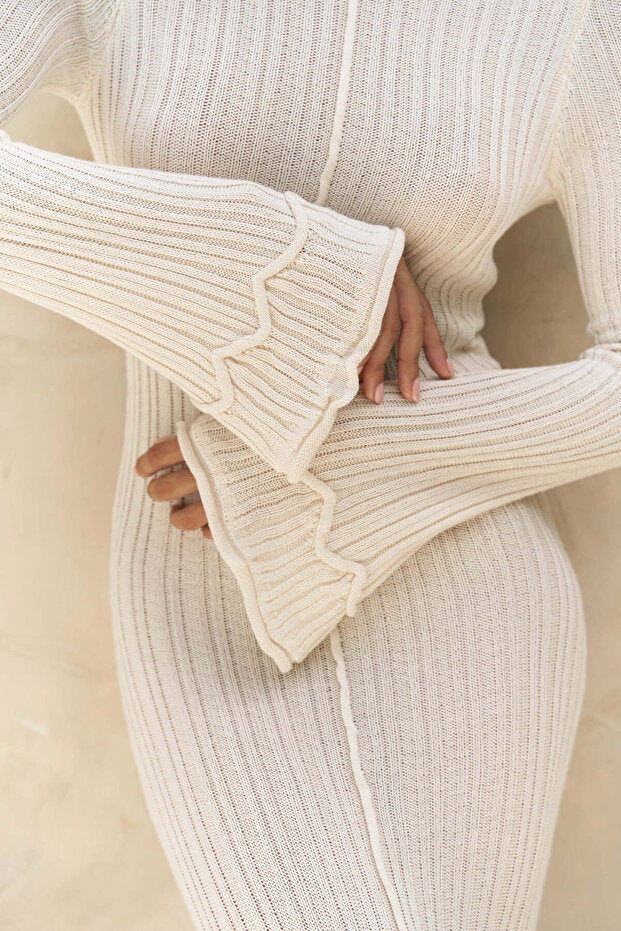 BOHEMAI Matias Backless Ecru Knitwear Long Dress - 8