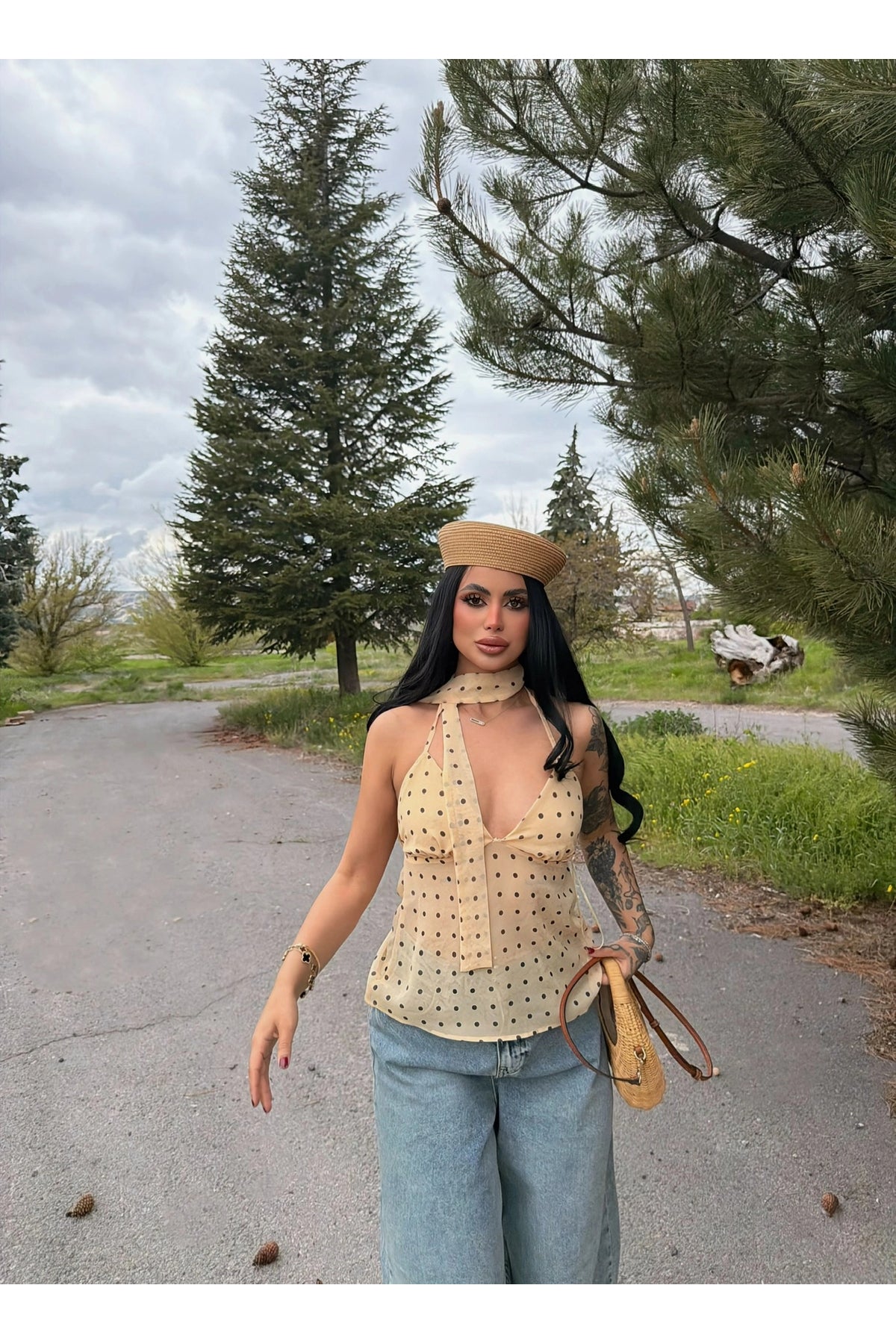 Yellow Neck Fular Tulle Blouse