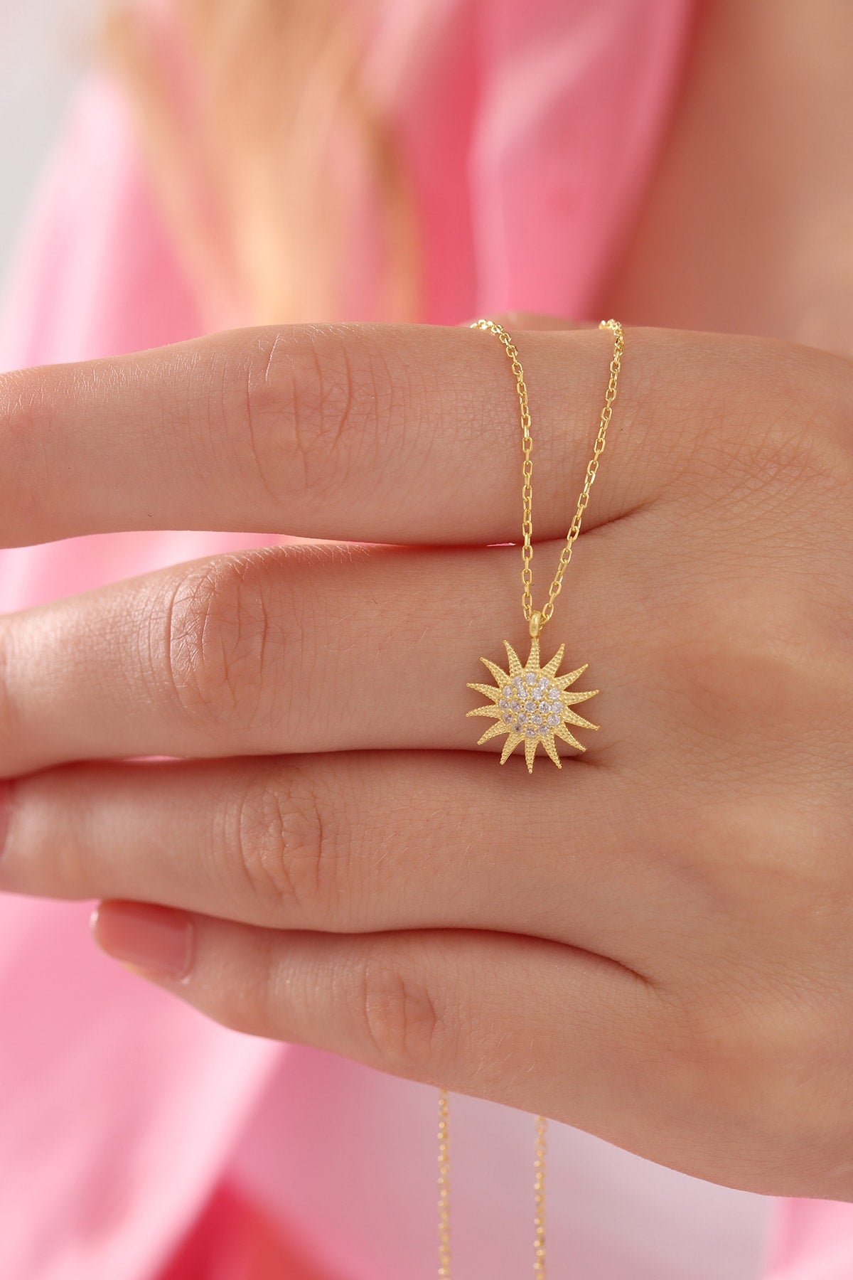 Bilsen 925 silver gold zircon sun necklace