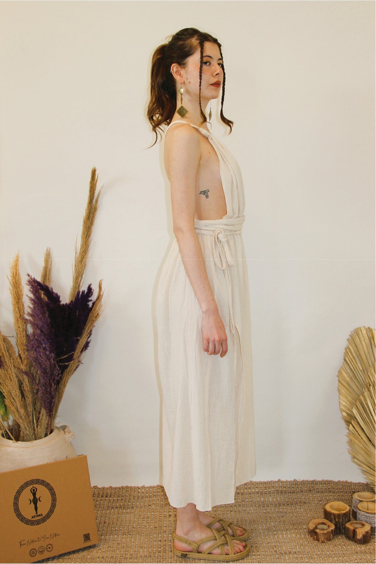 Arinna Side Knitted Strappy Slit Luna Dress – Cream