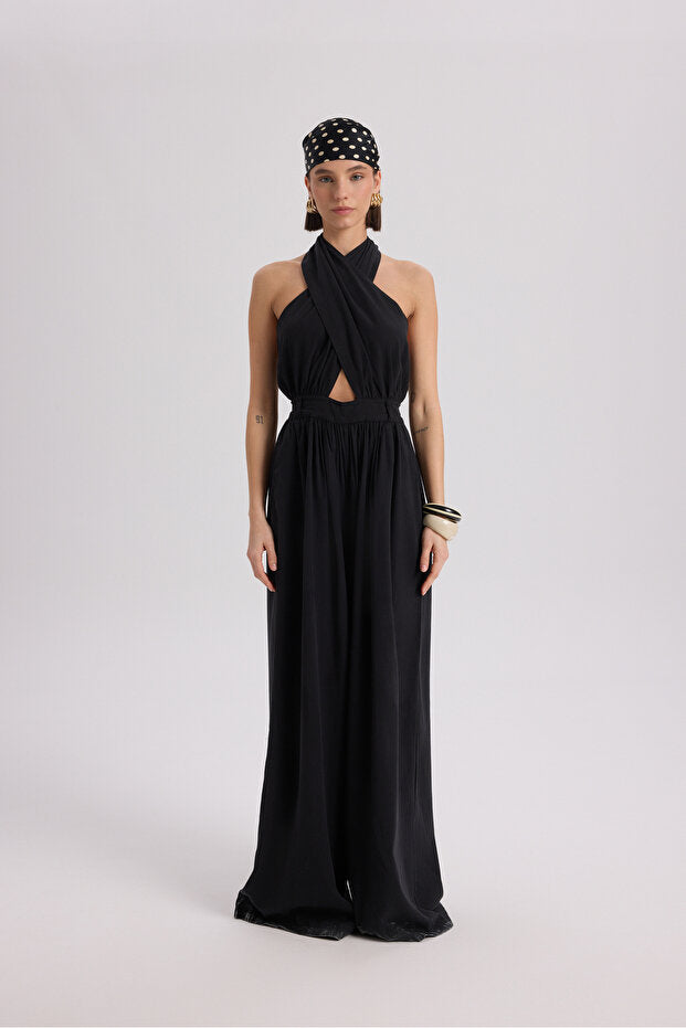 BOHEMAI Lios Window Detail Black Long Jumpsuit - 3
