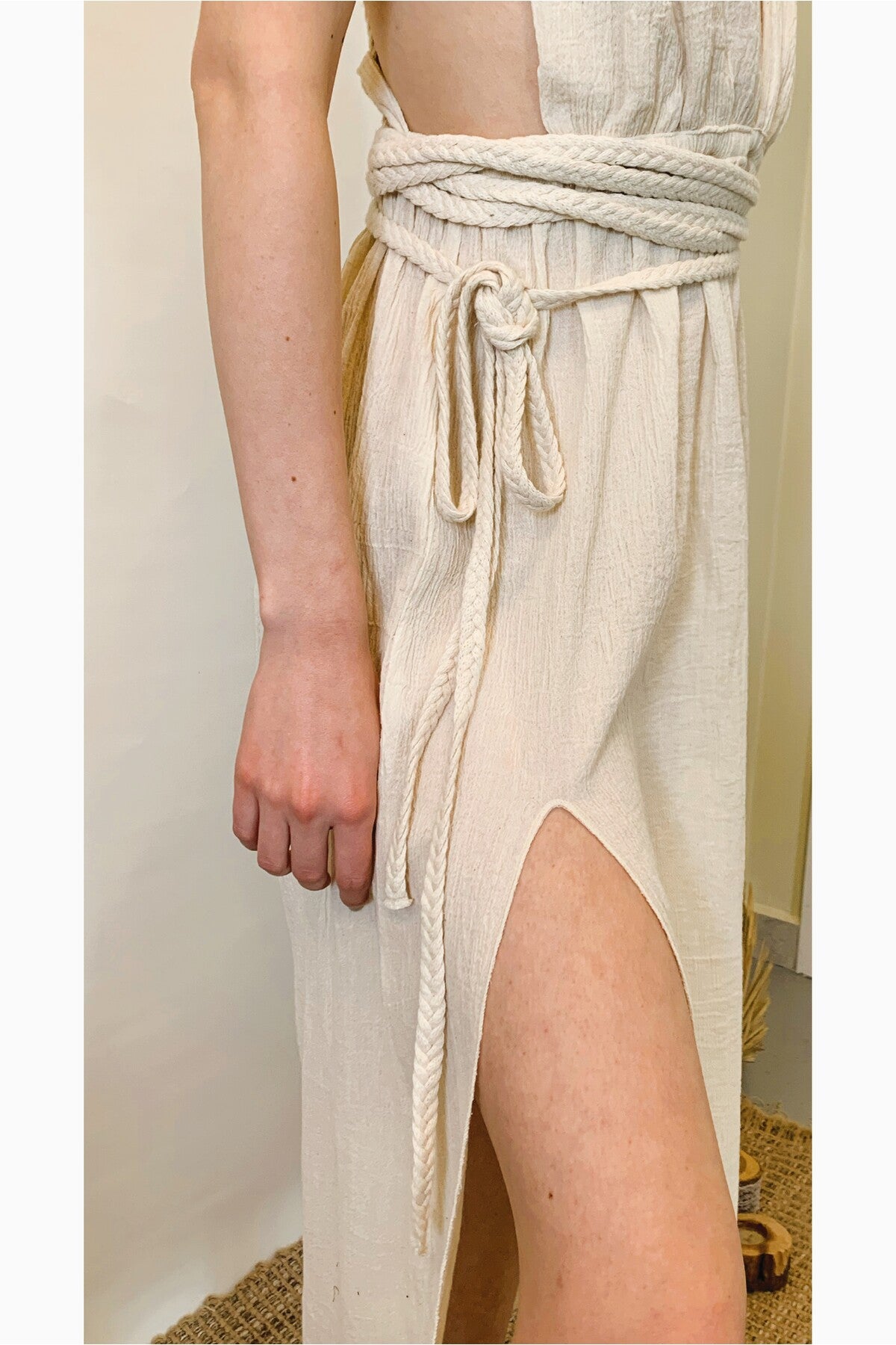 Arinna Side Knitted Strappy Slit Luna Dress – Cream
