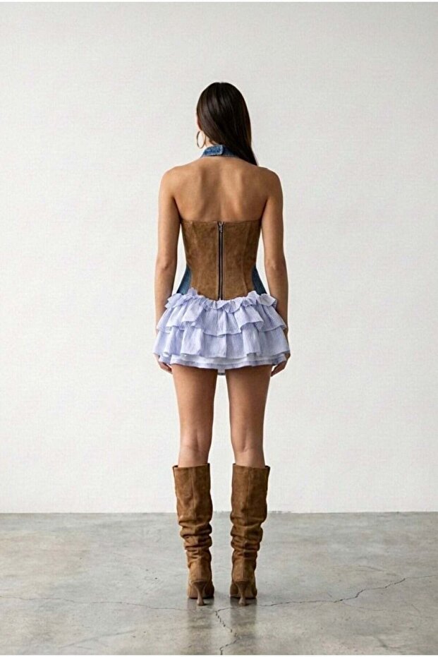 Women's Suede Detailed Design Dress - Image 4