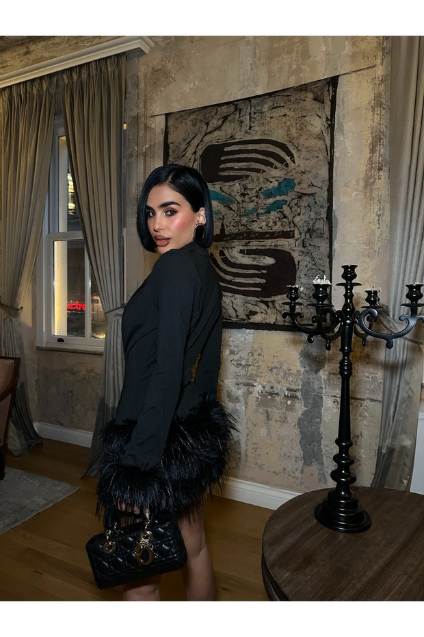 Women's Black Feather Jumpsuit
