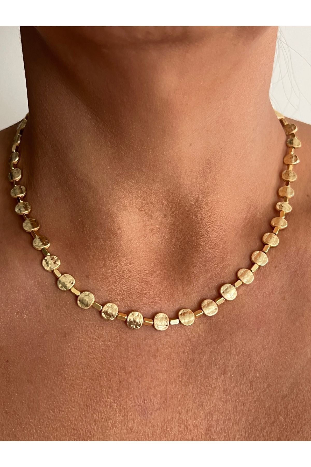 Tones handmade vintage brass disc necklace gold