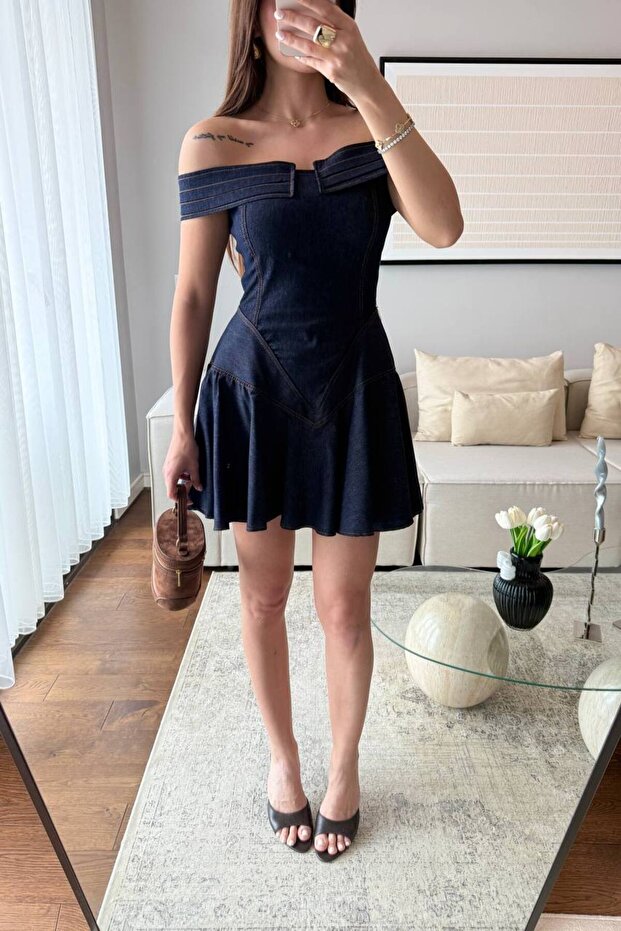 Navy Denim Mini Dress - Image 1