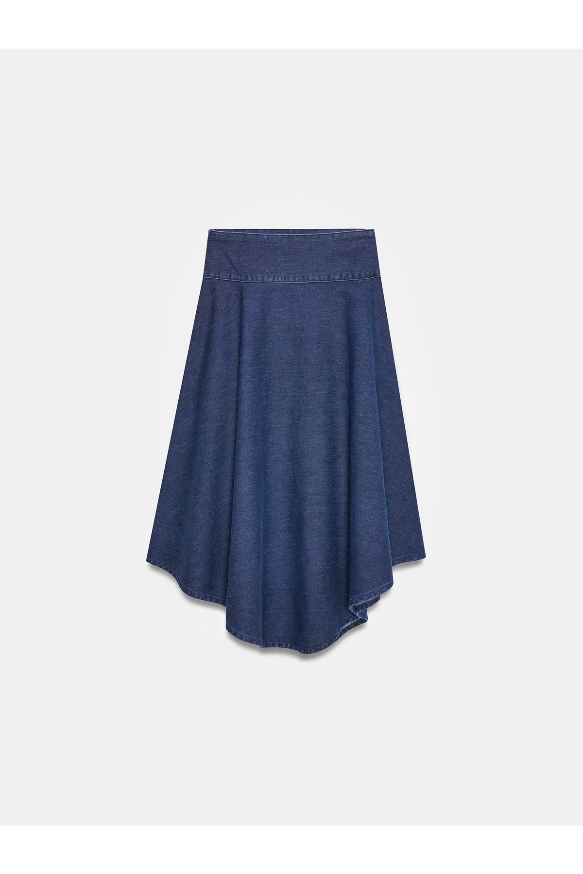100% Cotton Denim Flared Midi Skirt - Navy