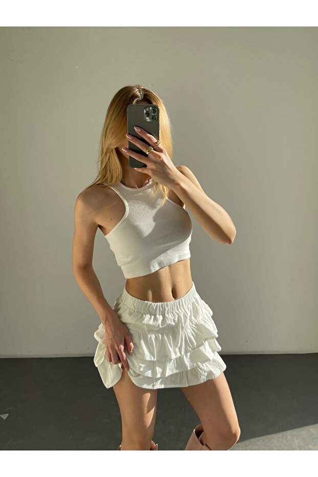Women's Ruffled Mini Skirt with Shorts - Multicolor - 7