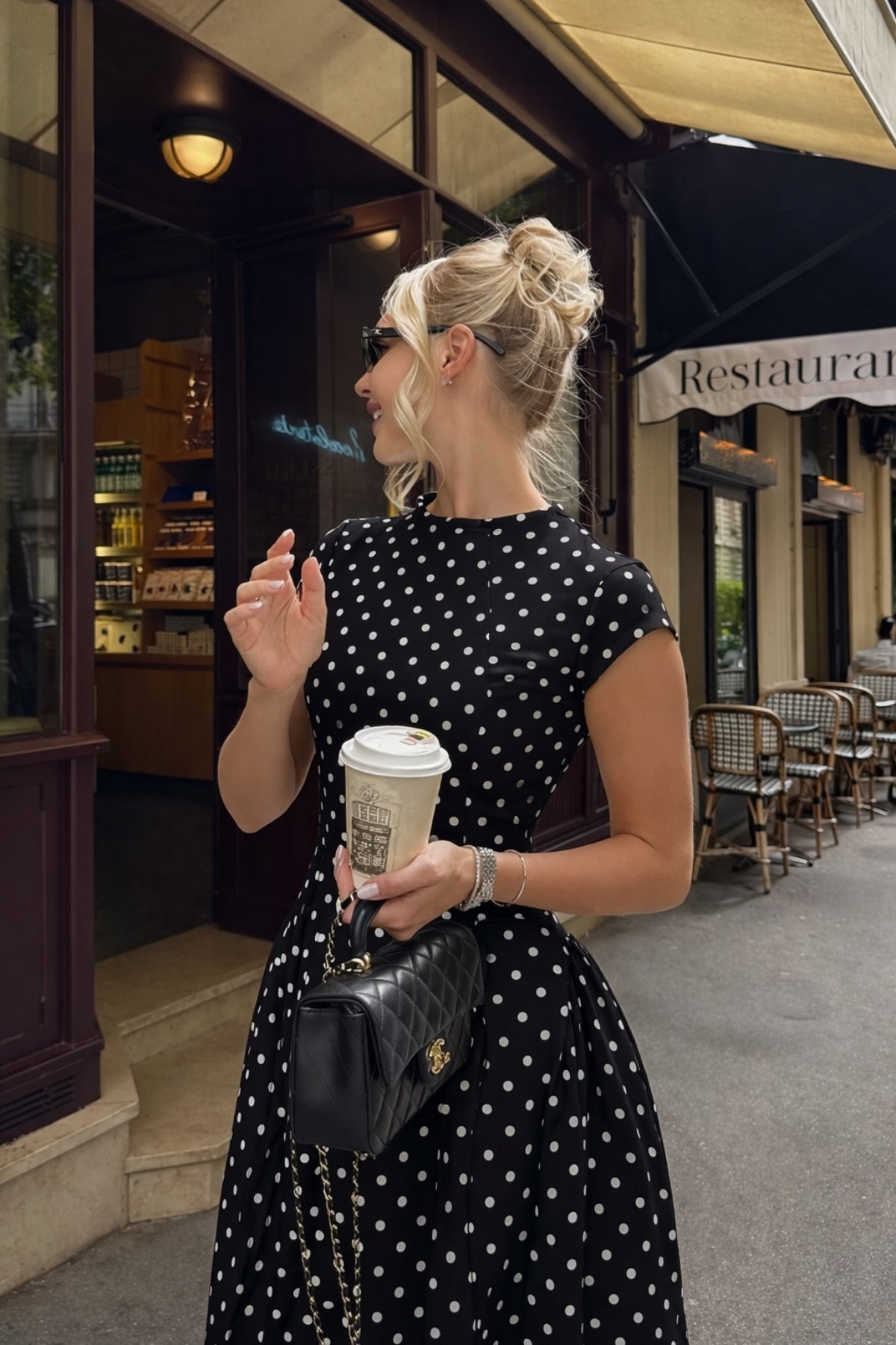 Belted Polka Dot Ruffle Dress HL027 - Black
