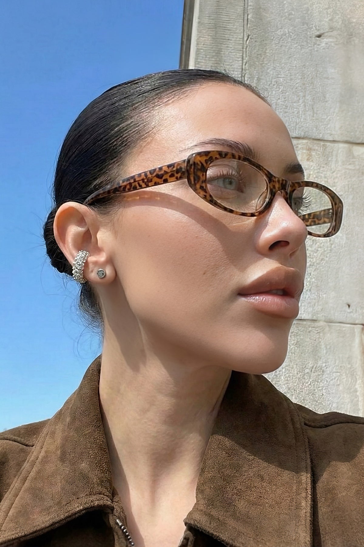 Laurent Slim Oval Glasses - Leopard Print Frame, UV400 Gradient Lenses