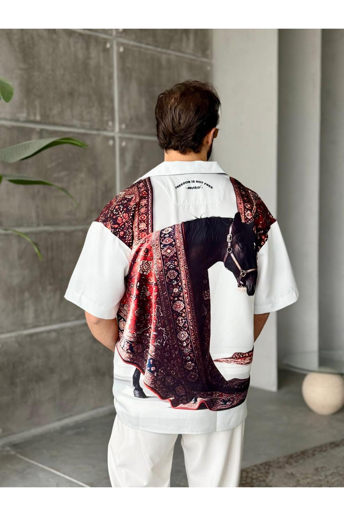 Fo4rbs Horse Print Double-Gauze Oversize Shirt – Multicolor