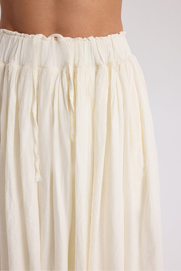 Gabbiano Lace-Up Pleated Ecru Linen Skirt - 7