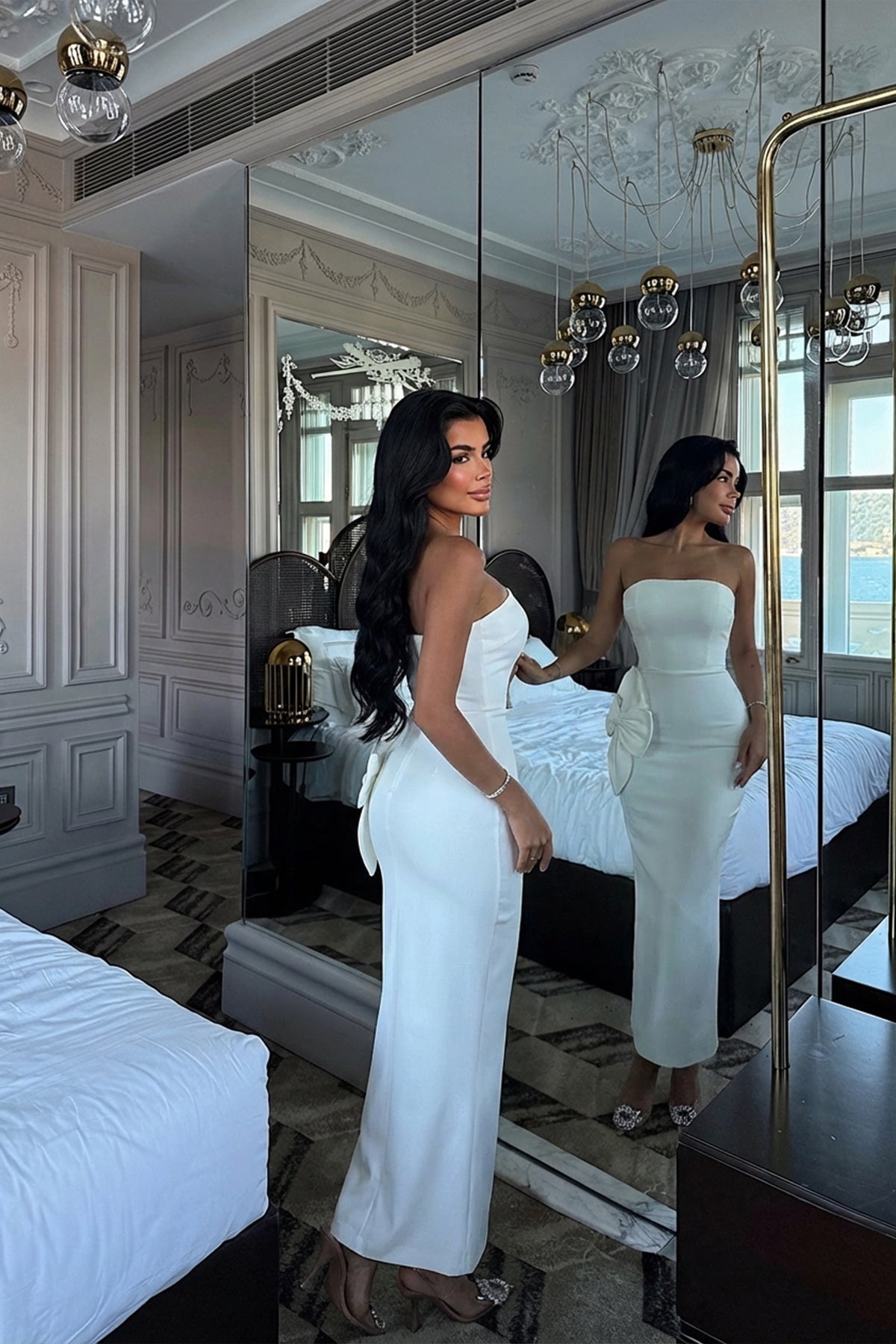 EYYO Daysi White Strapless Dress - Back