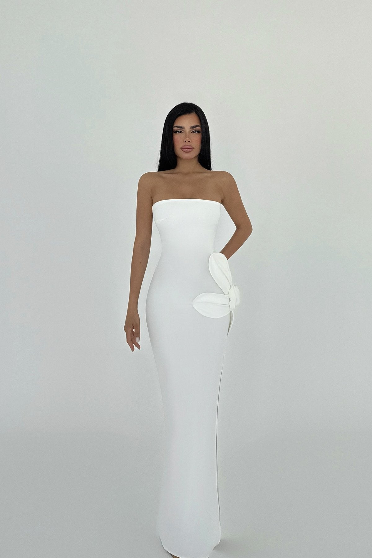 EYYO Daysi White Strapless Dress - Side