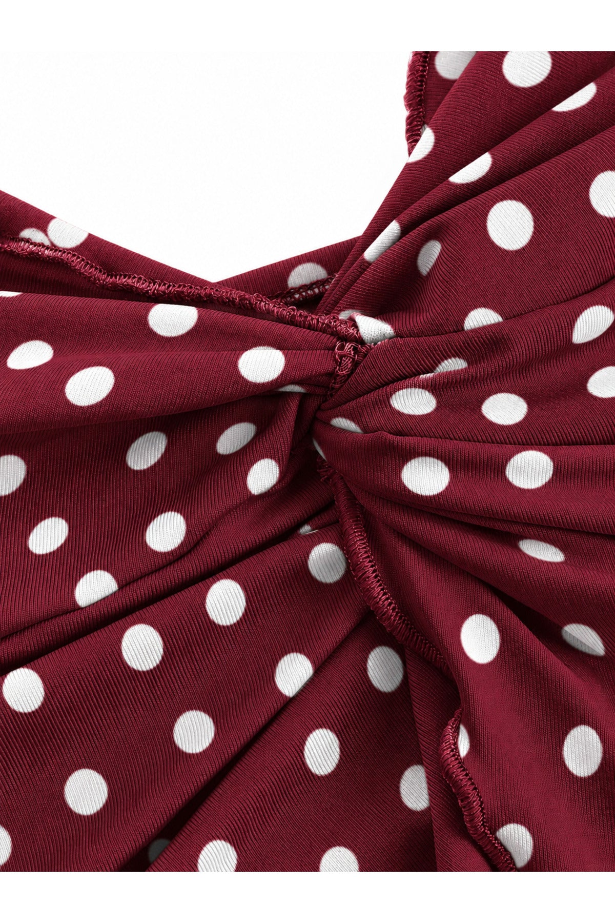 Front Knot Polka Dot Crop Top - Burgundy