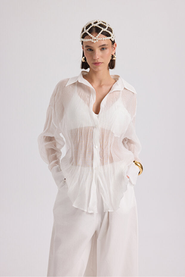 MAI STUDIOS CO. Darya Wrinkle Detail White Shirt
