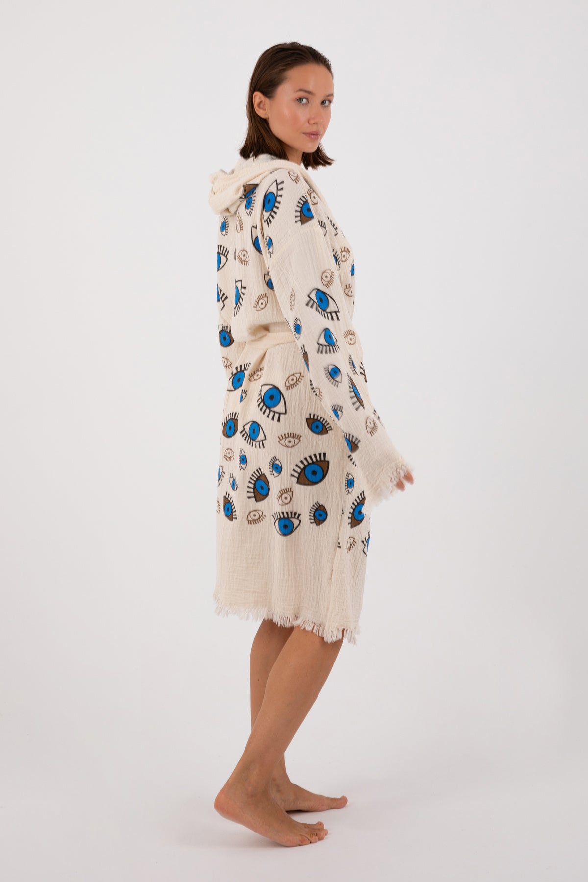 Dokubba Evil-Eye Print Muslin Bathrobe – Ecru