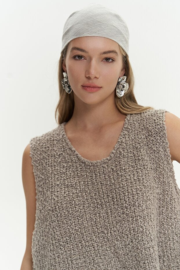 BOHEMAI Knitle Comfortable Fit Knitwear Mink Crop Top - 2