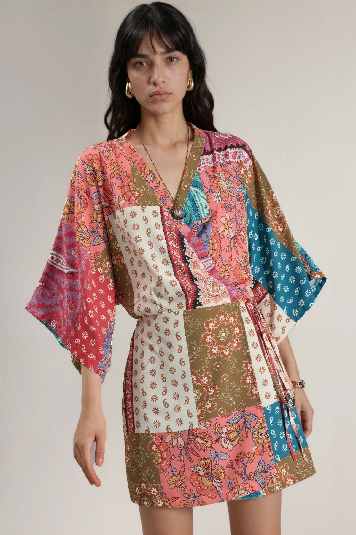 Hiccup ethnic-print front-tie mini dress