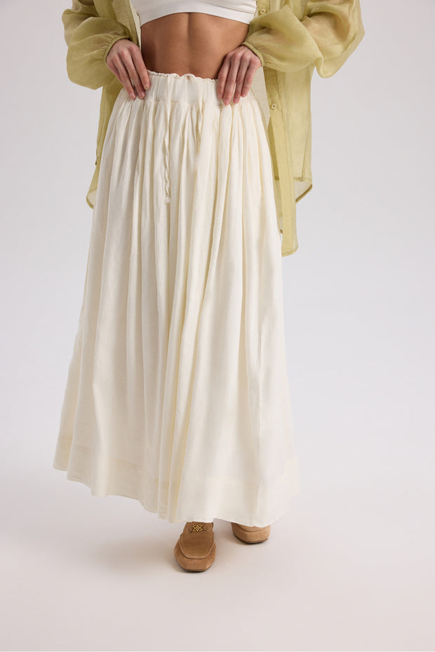 Gabbiano Lace-Up Pleated Ecru Linen Skirt - 6