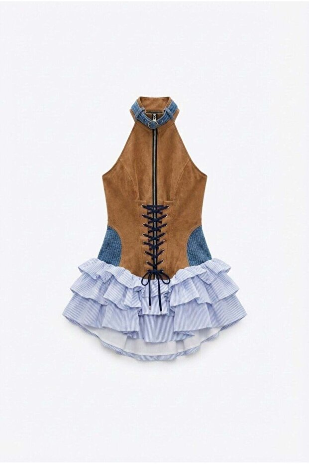 Women's Suede Detailed Design Dress - Image 2