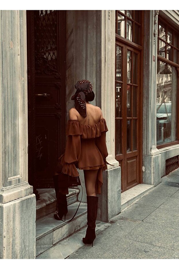 Women's Suede Detailed Design Jumpsuit - Brown - Image 4