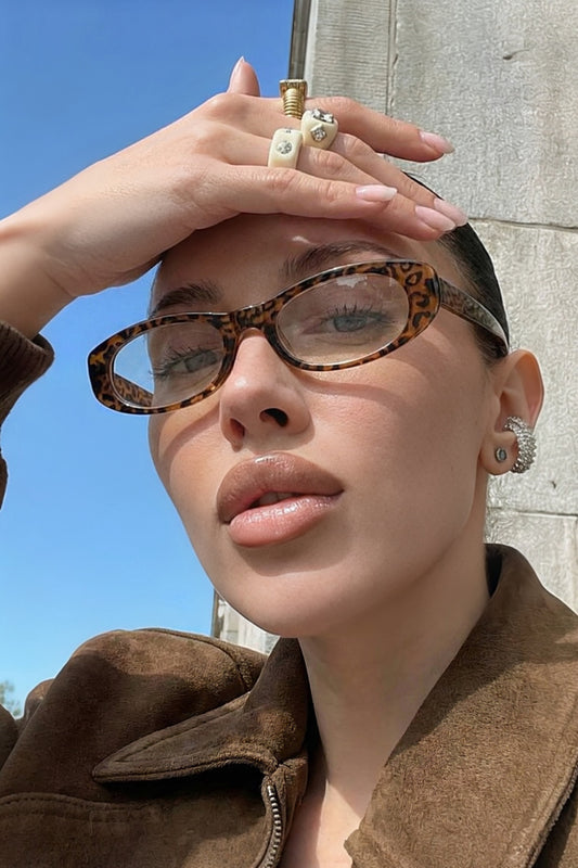 Laurent Slim Oval Glasses - Leopard Print Frame, UV400 Gradient Lenses