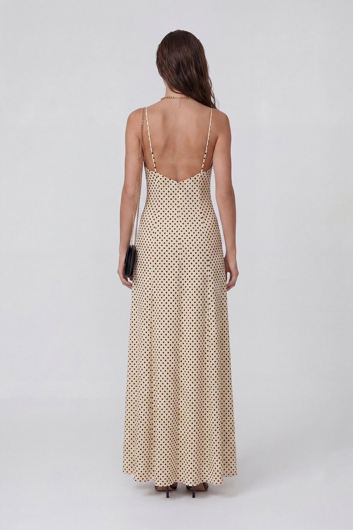 VAGGON Thin Strap Polka Dot Patterned Textured Maxi Dress - View 4
