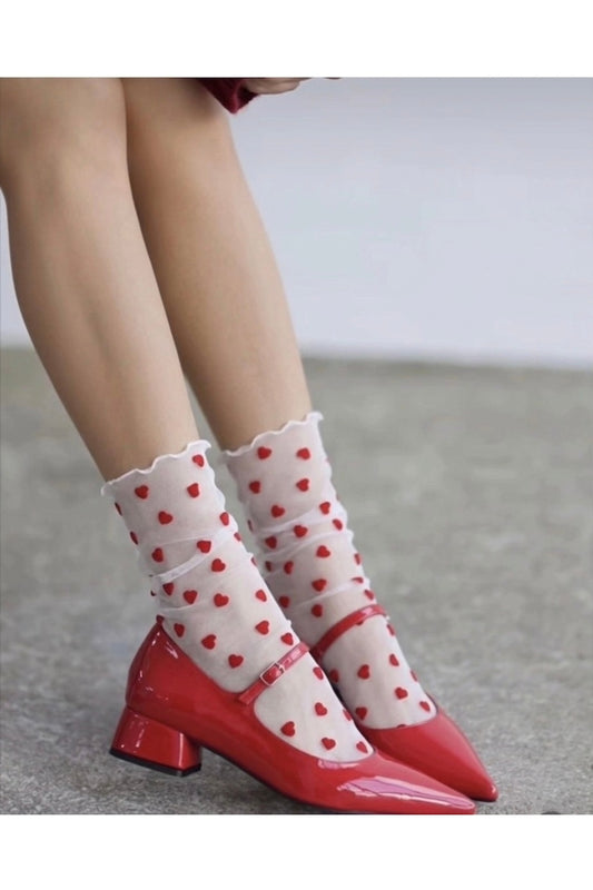 Red Heart White Tulle Knee-High Socks