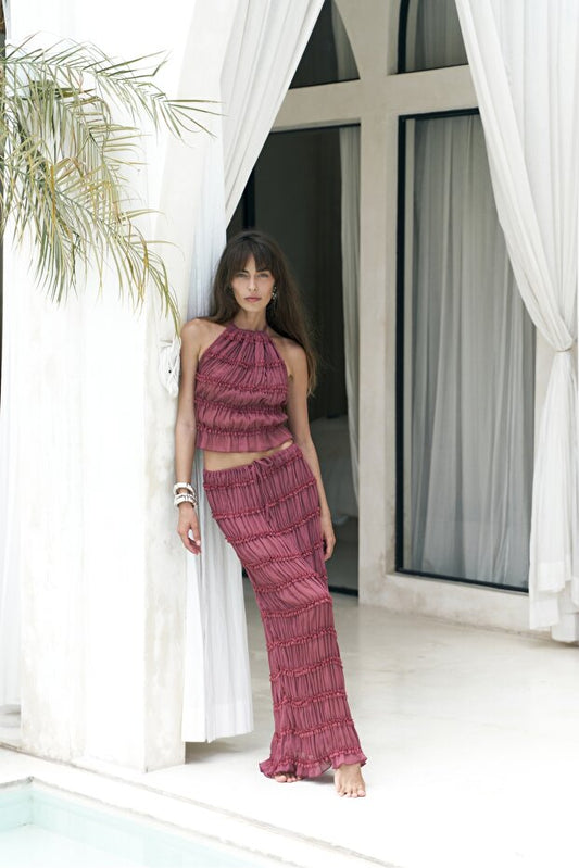 Sofi Transparent Light Burgundy Crop Skirt Set - Front View