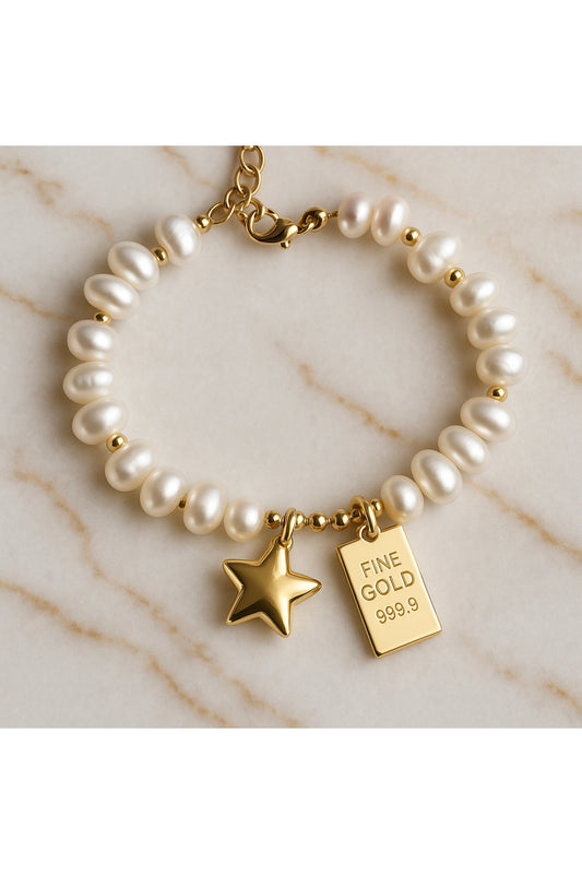 Monalisa Toka Women's Gold Star & Pearl Dangle Bracelet