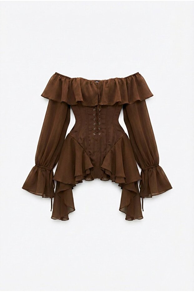 Women's Suede Detailed Design Jumpsuit - Brown - Image 3