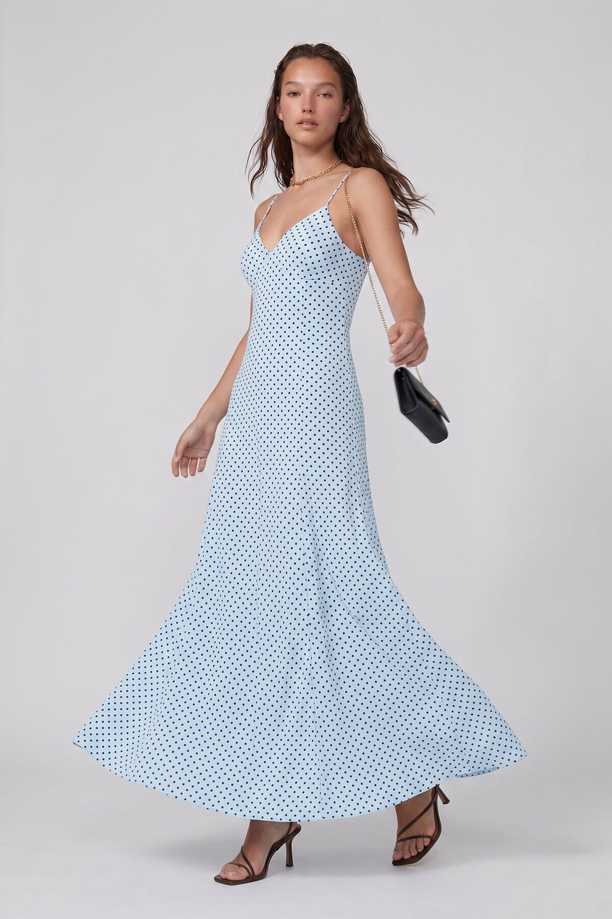 VAGGON Thin Strap Polka Dot Patterned Textured Maxi Dress - View 7