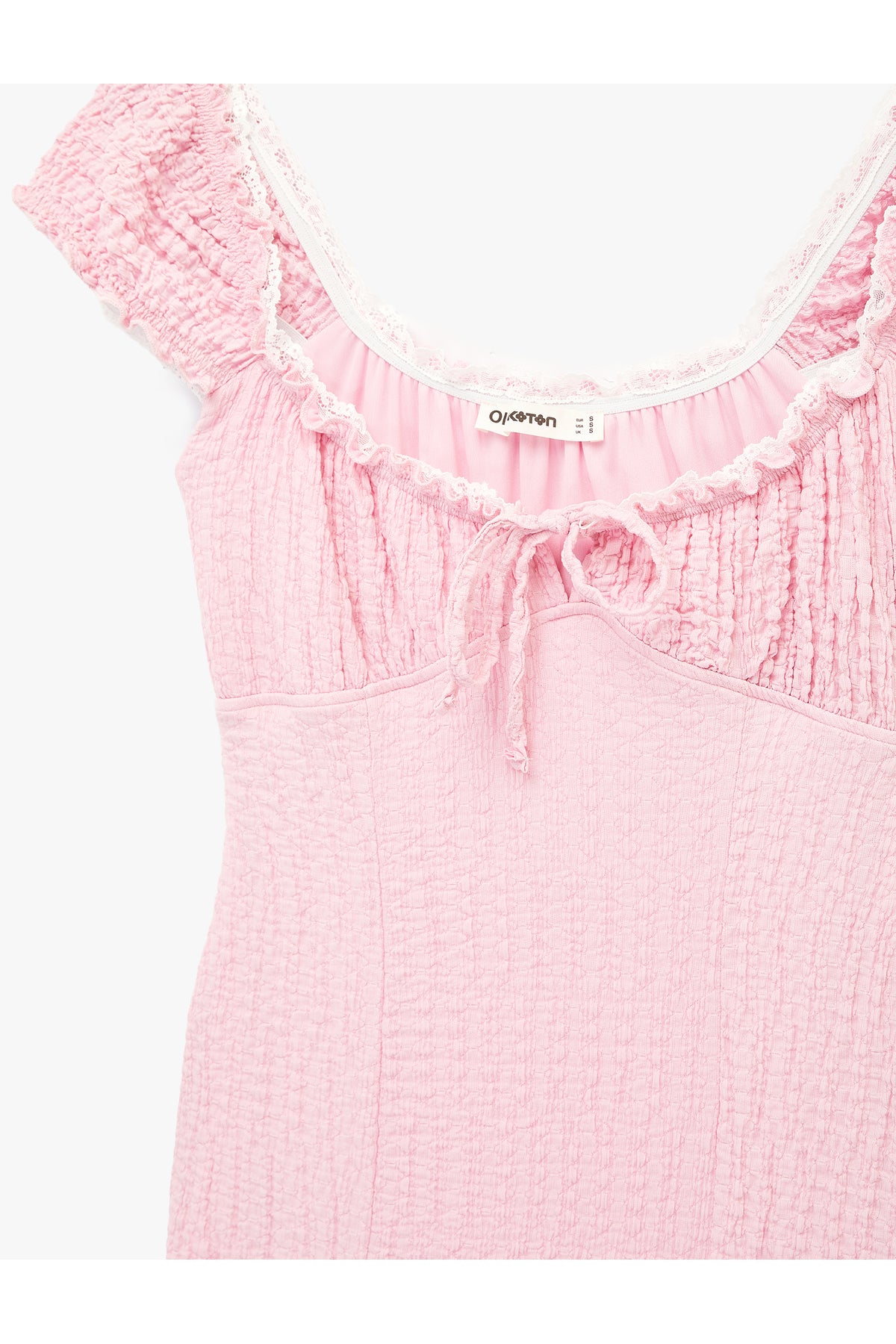 Koton Sleeveless Tie-Up U-Neck Crinkle Lace Maxi Dress Pink