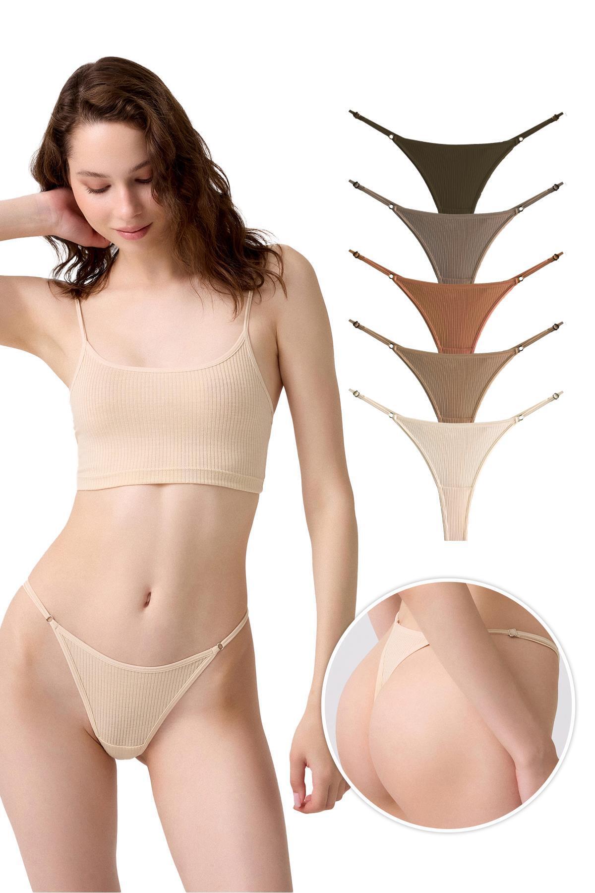 Cottonhill ribbed thong 5-pack detail