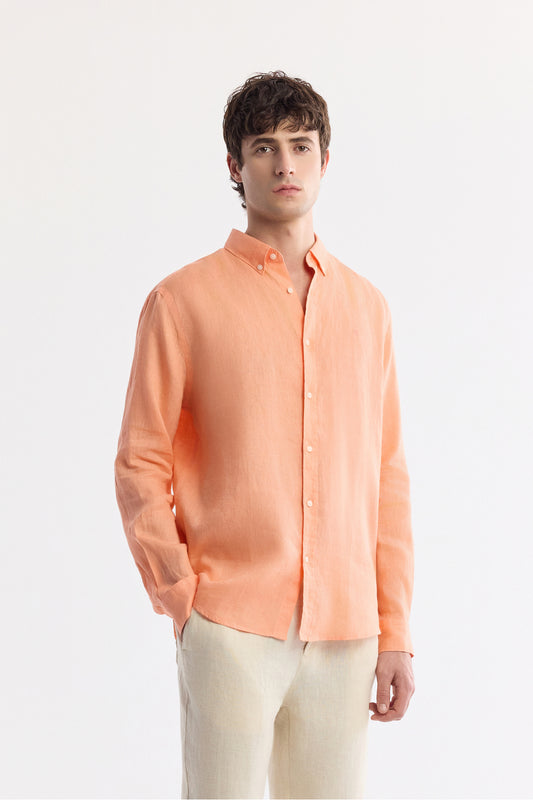 AVVA Men's Orange Linen Shirt - Front