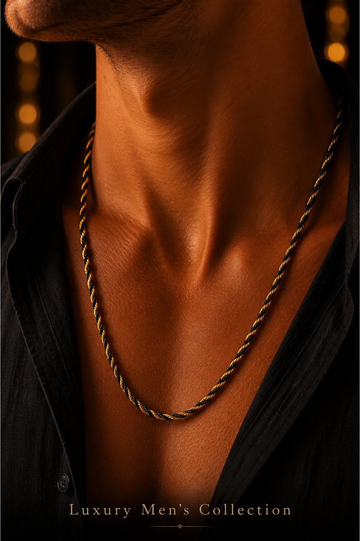 Jack Ferrero men's black gold twist rope chain necklace