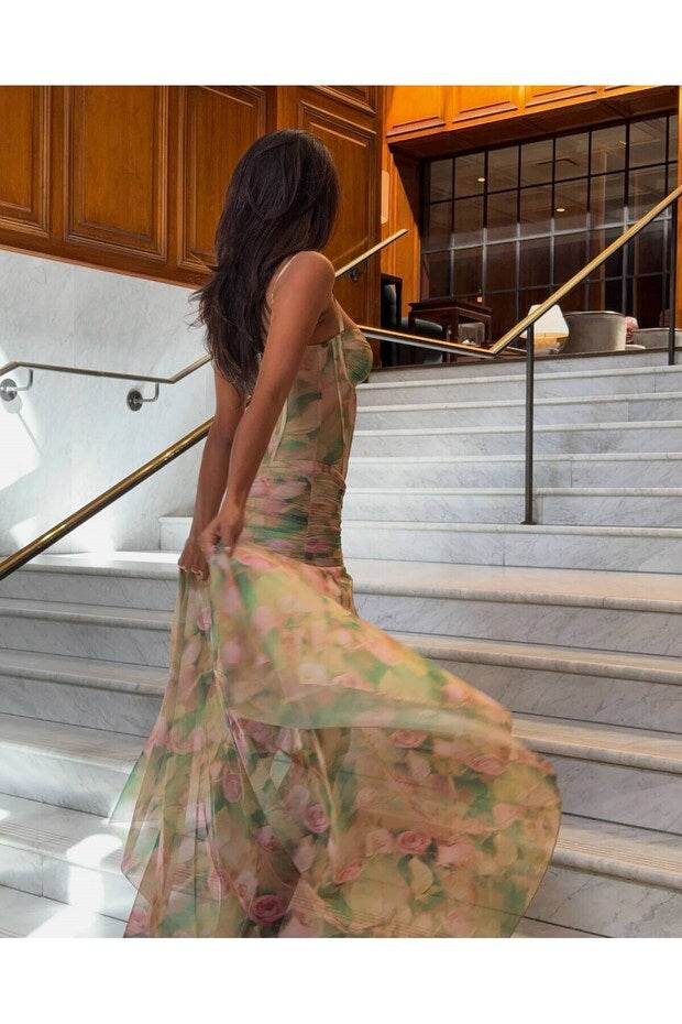 Digital Printed Slit Tulle Dress 6