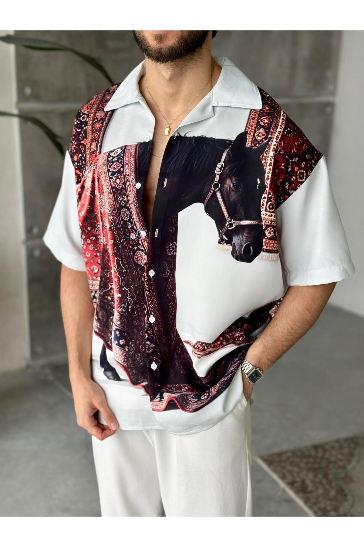 Fo4rbs Horse Print Double-Gauze Oversize Shirt – Multicolor