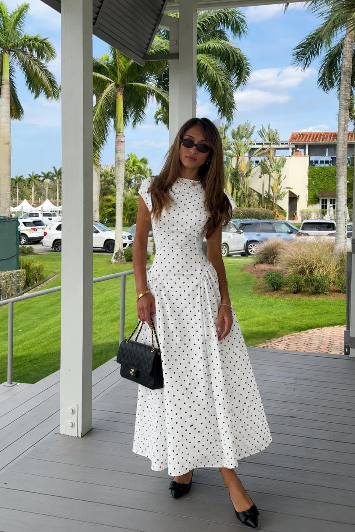 Belted Polka Dot Ruffle Dress HL027 - White