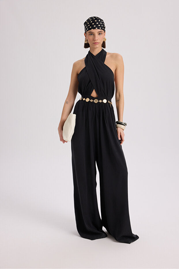 BOHEMAI Lios Window Detail Black Long Jumpsuit - 6